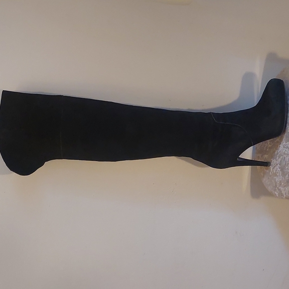 Over-the-knee Black Suede High Heel Boots - Picture 4 of 15